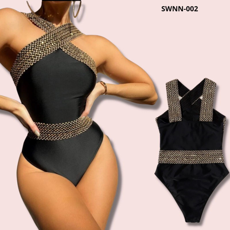 Contrast Binding Criss Cross One Piece Contrast Swimsuit - 002