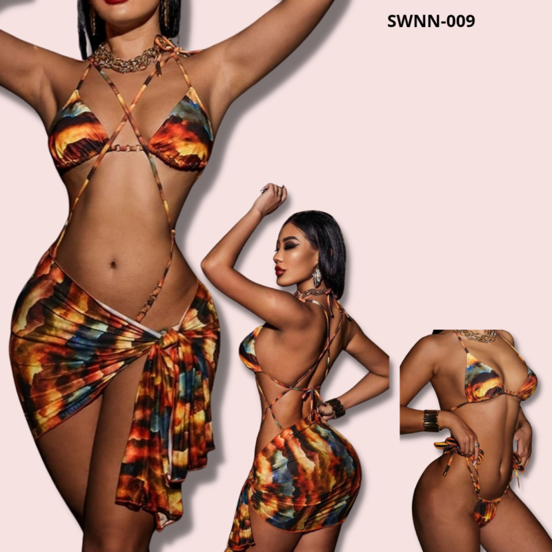 Bikinx Tie Dye Strappy Detail Crisscross Tie Back Bikini Swimsuit With Skirt - 009