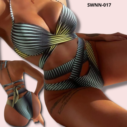 Allover Print Criss Cross Push Up Bikini Swimsuit - 017