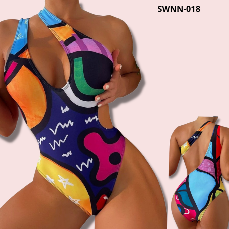 Allover Print Cut-Out One Piece Swimsuit - 018