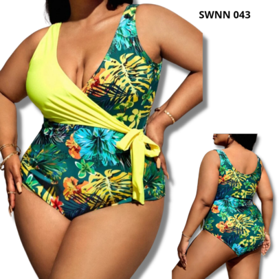 Tropical Print Knot Side One Piece Swimsuit - 043