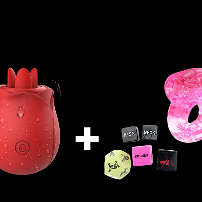 Petal 2 in 1 Rose Get Me There Penis Ring & Dice Bundle