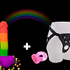 Taste the Rainbow Dildo, Get Me There Penis Ring & Strap Bundle - Image 2
