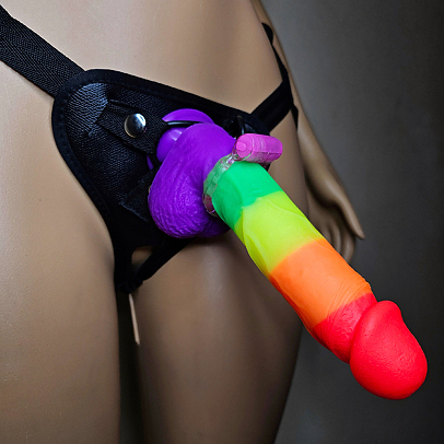 Taste the Rainbow Dildo, Get Me There Penis Ring & Strap Bundle